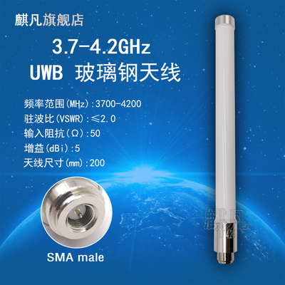 uwb天线 3.7-4.2G全向室外防水玻璃钢天线 SMA头UWB 3700-4200M超宽带高增益5dbi测距定位天线