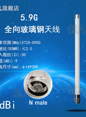 5G5.8G天线 5.9G天线车联网天线 5725-5950M LTE-VX天线 WIFI天线 N头全向室外AP防水玻璃钢高增益9dbi天线