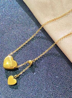 新款钛钢日韩时尚大小双爱心锁骨链简约轻奢ins风百搭跨境热销