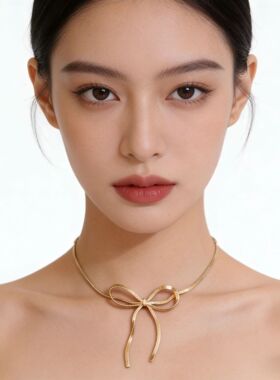 跨境爆款简约高级感手工编织长款流苏镂空蝴蝶结项链手链耳钉一套