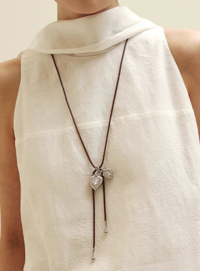 镶钻双心长款项链配饰女轻奢小众高级感可抽拉毛衣链SHEIN轻奢
