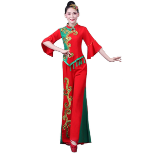 秧歌舞蹈服装演出服女2025新款中老年喜庆春秋广场手绢扇子舞套装