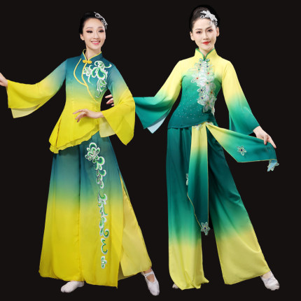 秧歌舞蹈演出服套装2025年新款雪纺飘逸胶州秧歌中老年扇子舞服装