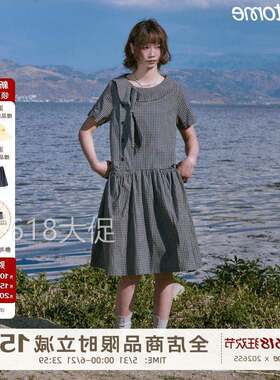 早乙女惠子 日系复古休闲清新少女格纹娃娃领低腰连衣裙女夏季