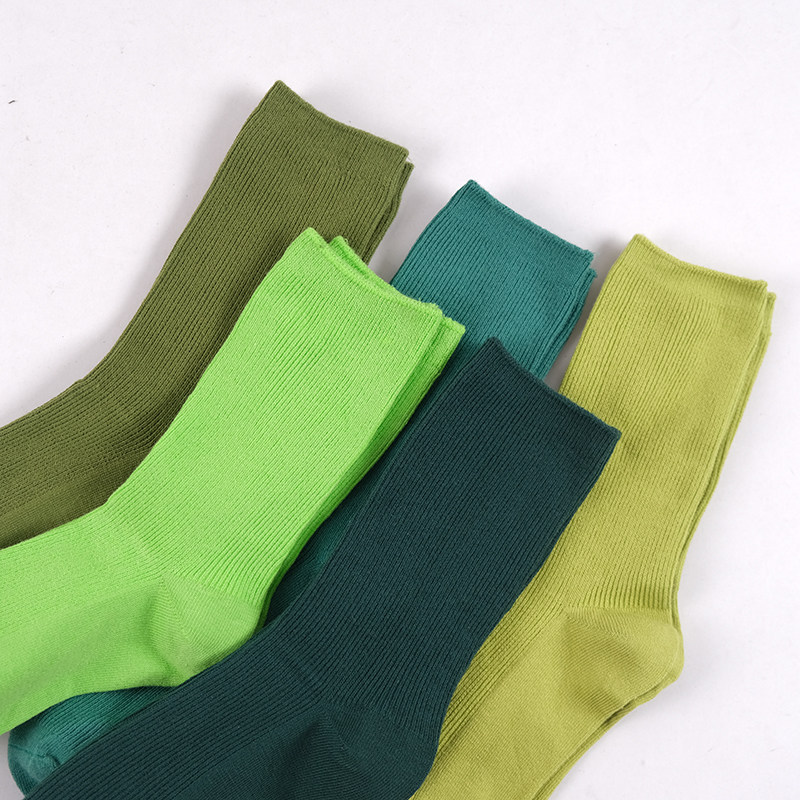 牛油果绿色袜子女中筒袜韩版夏季薄纯棉堆堆袜基础款百搭纯色长袜