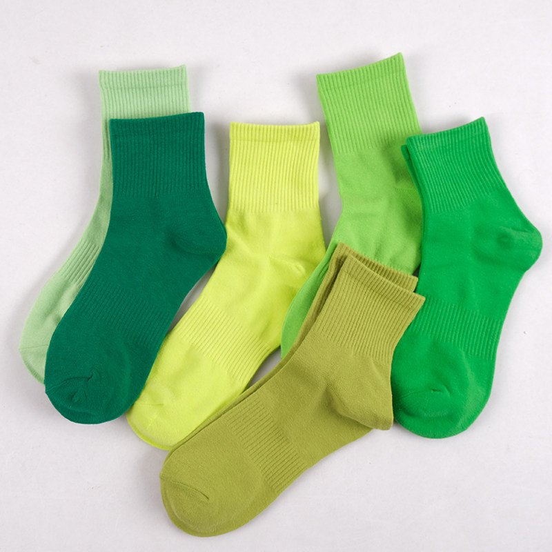 绿色袜子女短袜低帮纯棉春秋短筒袜ins潮简约纯色薄款荧光中筒袜,女士内衣/男士内衣/家居服,短袜,淘宝优惠券,粉丝福利购,淘宝优惠卷