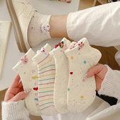 点子纱袜子女短袜春夏季 ins潮可爱卡通粉色小兔短筒浅口船袜 薄款