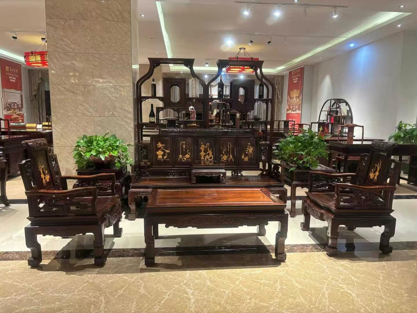 大红酸枝交趾黄檀博古卷书沙发七件套客厅组合家具别墅会客沙发