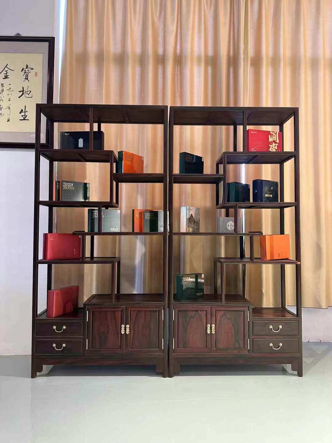 老挝大红酸枝博古架多宝阁隔厅柜阻断置物架办公古董架书架收藏