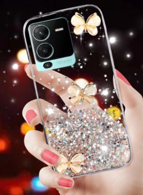 透明滴胶蝴蝶闪粉适用vivoS15手机壳女s12pro新款s15e新品s10防摔s7e/s6奢华iqooneo6网红iqooz3/z5x潮vivis9