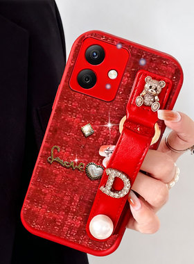 布艺小香风红色本命年适用荣耀X60i手机壳结婚x30/2026年x40i防摔90Pro毛绒X60新年7全包10c针织X50GT喜庆