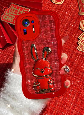 波浪红色小香风支架适用小米MIX4手机壳civi4PRO春节11/12/13/14ultra喜庆k60e红米note13pro+女款9a针织12c