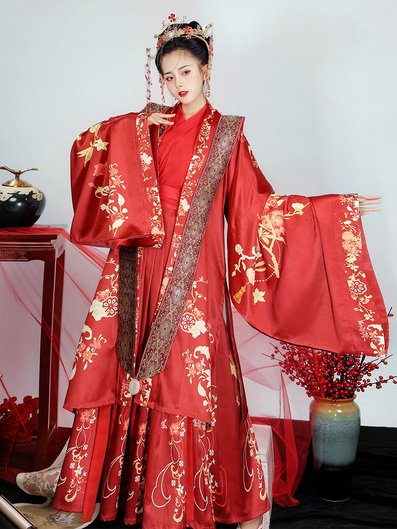 원래 새로운 HANFU 여성의 고대 결혼식 옷 FENGGUAN XIALI 말 얼굴 스커트 토스트 정장 통근 중국 스타일 약혼