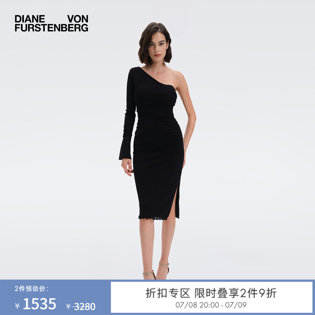 DVF经典黑单侧露肩小黑裙连衣裙