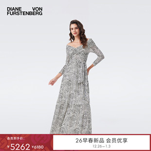 象牙白波纹圆点礼服连衣裙GL4T006 DVF2026早春新款 重工植绒网纱