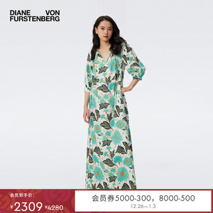 度假植物印花系带长款 DVF2025新款 连衣裙DL1T011 博主同款