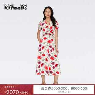 DVF度假V领泡泡袖 茶歇裙印花连衣裙DS1S073