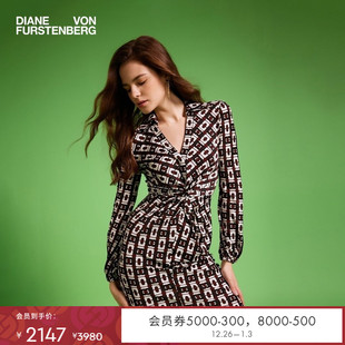 短款 V领长袖 DVF2025新款 几何印花连衣裙DL1T009 博主同款