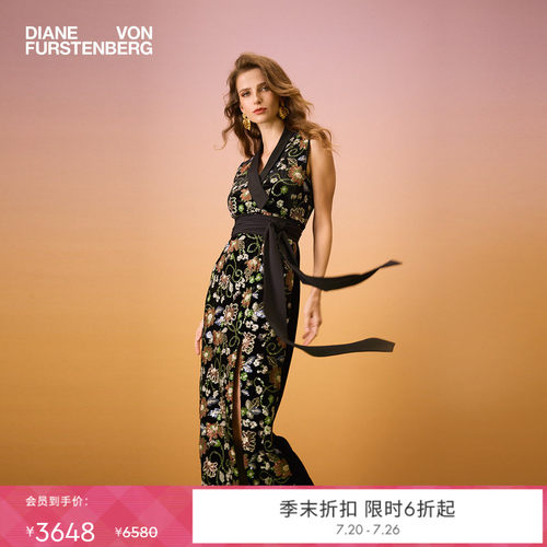 [重工亮片丝绒]DVF2026春夏新款多彩亮片花卉丝绒裹身裙DW4T016