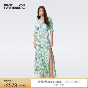 DVF 绿白海莲花海中树影拼接裹身连衣裙DW2S027