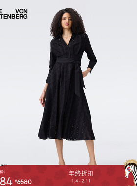 [季末甄选]DVF2025秋冬新款曜石黑镂空刺绣连衣裙DL2T002