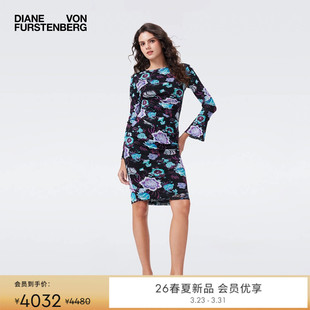 度假双面印花弹力网纱修身 DVF2026早春新款 连衣裙DL4T012 双面穿
