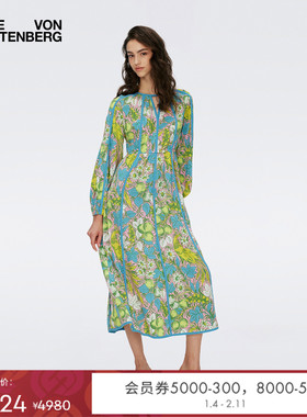 [海岛度假]DVF度假圆领长款艺术印花连衣裙DL1S011