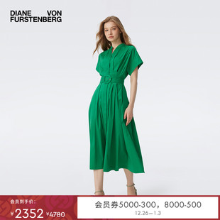 度假V领短袖 DVF2025新款 绿色连衣裙DS1T017 博主同款