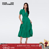 DVF度假泡泡袖 海岛度假 碧草绿色茶歇裙连衣裙DS4S035