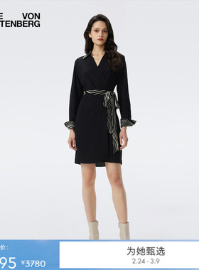 [季末甄选]DVF2025秋冬新款曜石黑长袖裹身裙连衣裙DW2T004