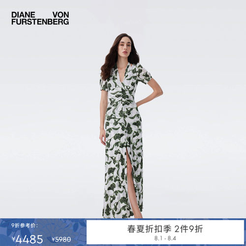 [弹力网纱]DVF2026春夏新款海岛度假风线描花影长款连衣裙DS1U012