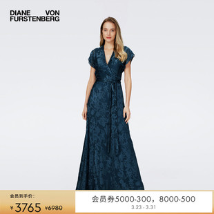 DVFV领长款 植物印花度假礼服裹身长裙连衣裙DW4R008