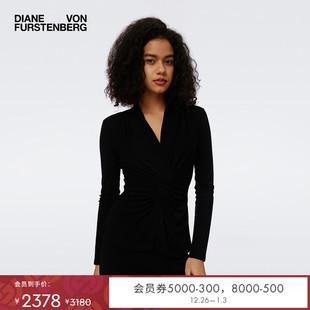 DVF V领交叉扭结黑色上衣BL3S013