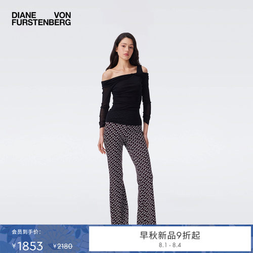[弹力网纱]DVF2026早秋新款简约曜石黑一字肩轻盈薄款上衣BL2U002