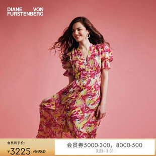 DVFV领茶歇裙优雅梦幻羽翼印花度假风轻薄长款 连衣裙DS1T023