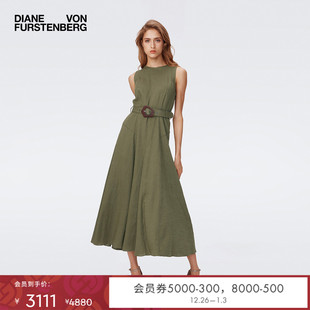 DVF度假气质圆领橄榄绿中长款 连衣裙DS2S066
