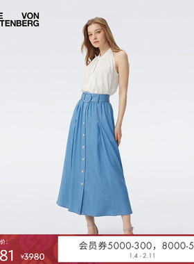 [博主同款][丹宁牛仔]DVF2025新款度假淡蓝色牛仔半裙KM1T008