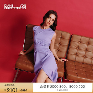 DVF圆领丁香紫无袖 连衣裙DS2T015 度假中长款