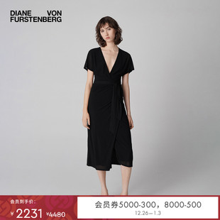 度假新款 DVF2025新款 曜石黑裹身裙DW1T001 小黑裙