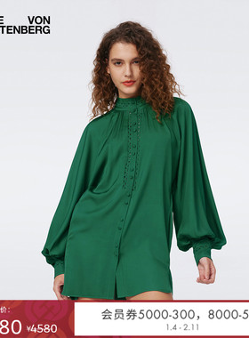 DVF2025新款狩猎绿色泡泡袖连衣裙DL3S065