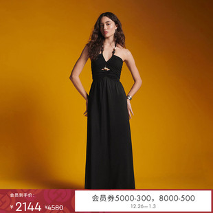 度假长裙曜石黑雪纺轻礼服连衣裙DS2S033 DVF女装 博主同款