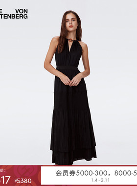 [小黑裙]DVF 经典黑色度假V领宴会年会轻礼服连衣裙DS2S026