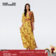 DVF棕黄波普 海岛度假 夏花拼接度假裹身连衣裙DW2S026