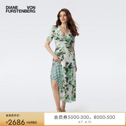 DVF茶歇裙植物印花连衣裙