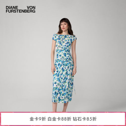 [弹力网纱]DVF2026早秋新款雾蓝风信子无袖连衣裙DS2U027