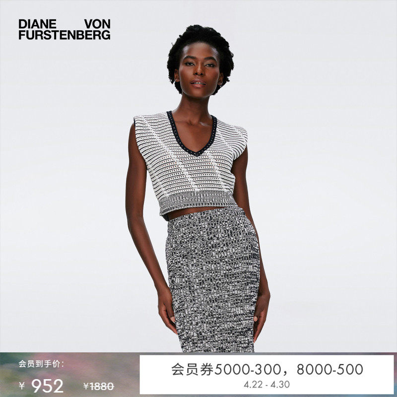 DVF黑白条纹编织提花短款纯棉上衣WS1S008