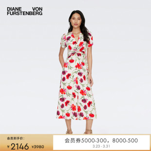 DVF茶歇裙度假V领泡泡袖 印花连衣裙DS1S073