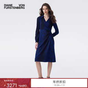 DVF2025秋冬新款 连衣裙DL3T011 海军蓝小鹿纹图案针织提花长袖