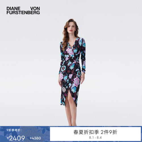 DVF2026春夏新款柳枝花卉轻薄修身侧开叉连衣裙DL4T020