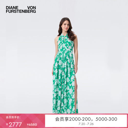 DVF青绿星图繁花图案连衣裙